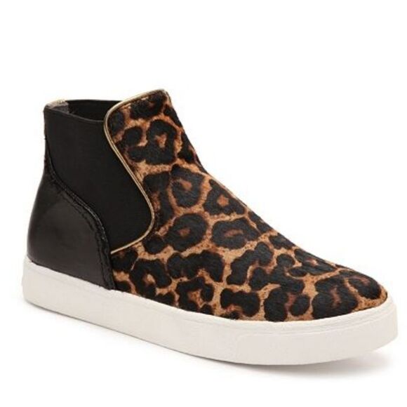 Genuine Cow Fur Sam Edelman High Top Leopard Sneakers - Picture 2 of 9